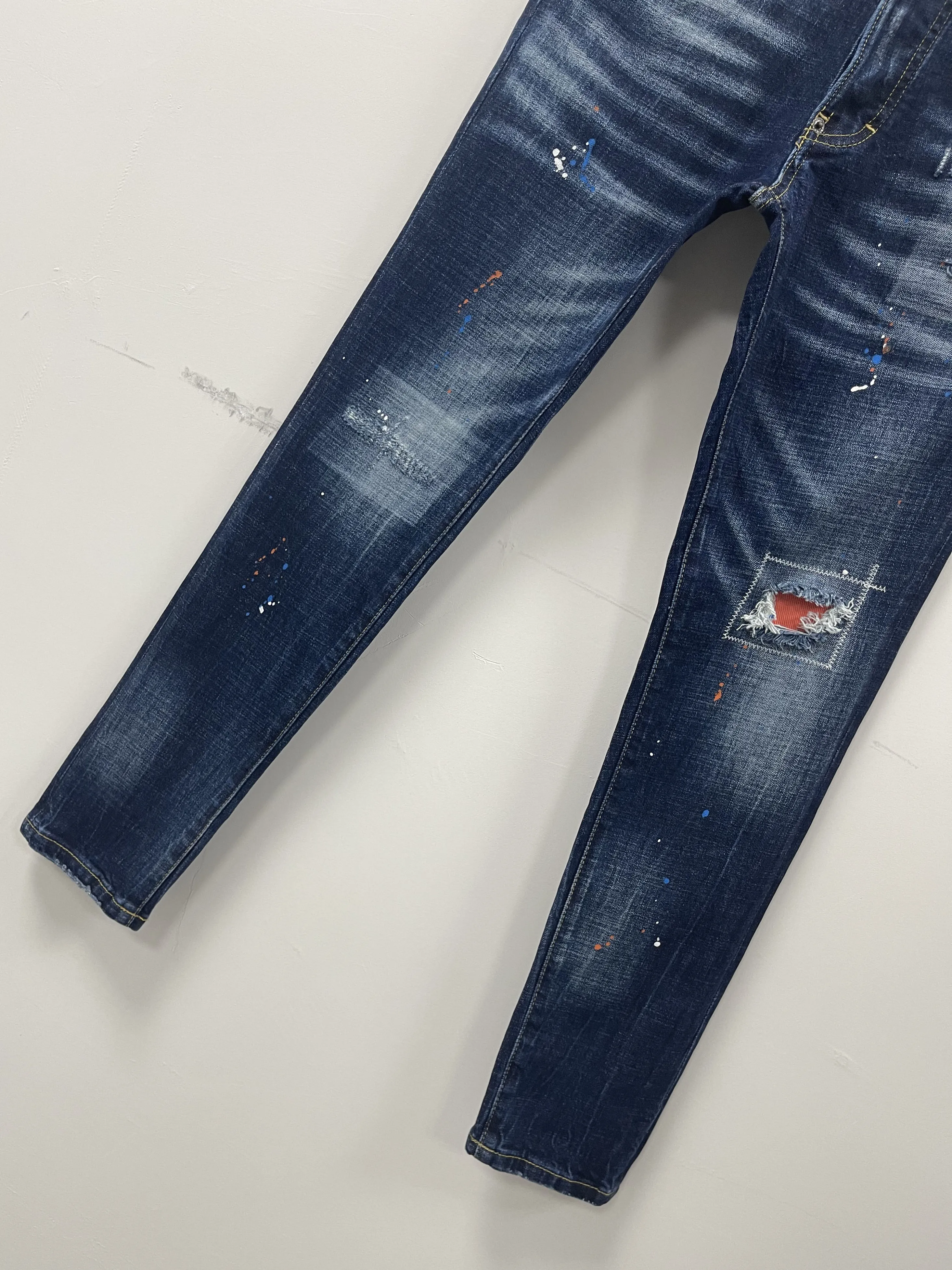 2024 Spring and Summer New D2 Jeans Men's Washed and Ripped Graffiti Print Star Blue Straight