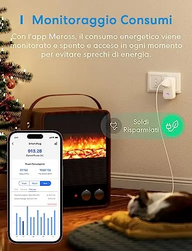 MSS 310 R-Meross Smart Power Socket Plug Italy Wi Fi 16 A 3840 W L Type 3 Piece Energy Monitoring Google Smart Things Voice