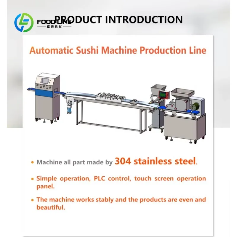 Customized New Sushi Making Production Line Roll Maker Machine 220V 70-100pcs/min High Capacity Food Grade 304 Stainless