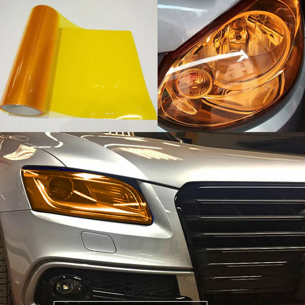 Lampu depan mobil Amber oranye 1 buah lampu belakang Film lampu kabut PVC lapisan vinil Film pelindung stiker eksterior mobil