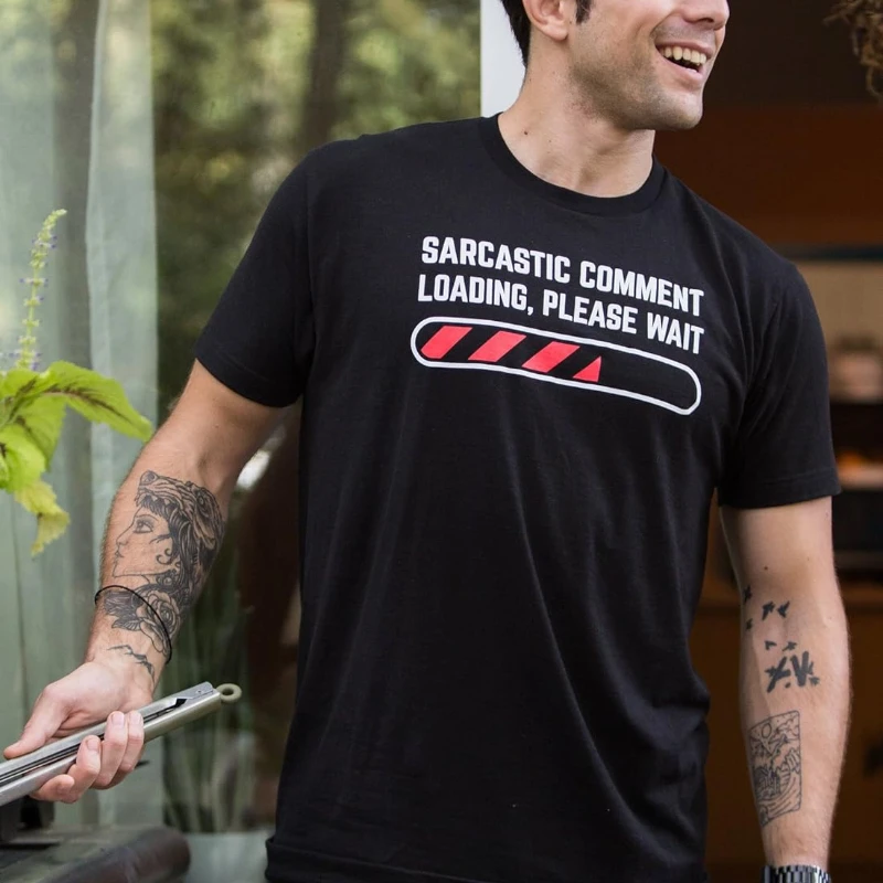 الإبداعية الساخرة تعليق تحميل يرجى الانتظار الرجال النساء الجرافيك خطابات تي شيرت مطبوع مضحك الأسود الفكاهة فضفاض الهيب هوب القمم