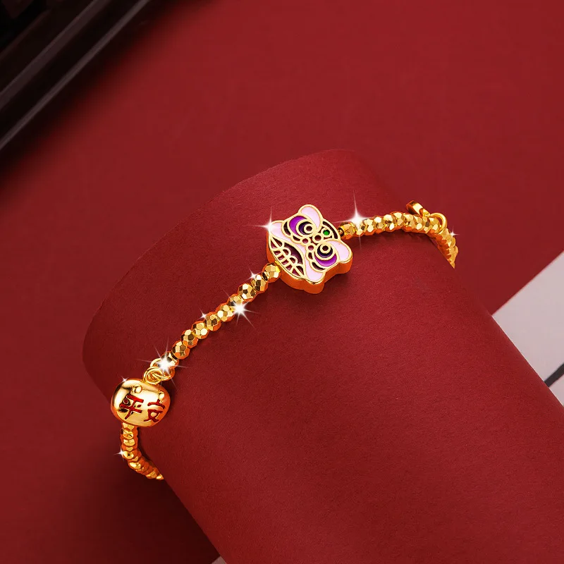 Women's Niche Design Sense Enamel Colorful Lion Light Bead Bundy Bracelet Chinese National Style Trendy Jewelry Accessory