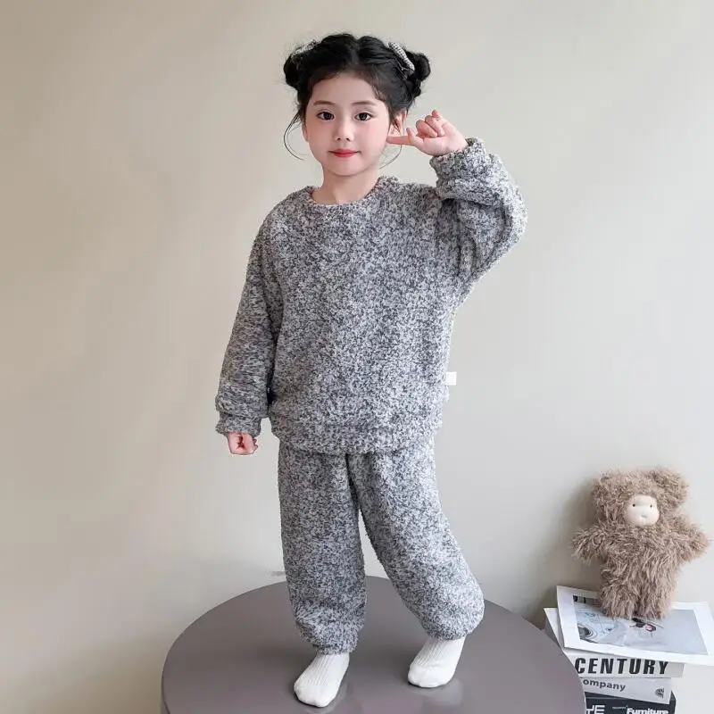 فتاة الشتاء Homewear قطعتين مجموعة بلايز السراويل الخريف رشاقته الجولة الرقبة منامة الطفل الدفء Kawaii موضة ملابس كاجوال #6