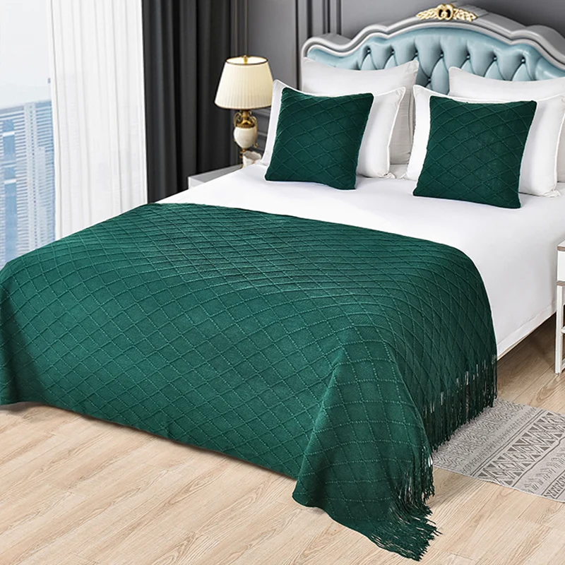 1 Piece Bedspreads Solid Color Tassel Bed Runners Scarves Modern Bed Throws for Foot of Bed Queen King Size Home Decoration