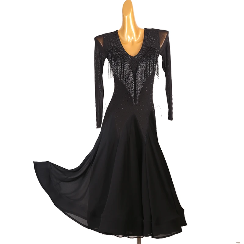 Professional Modern Competition High-end National Standard Social Dance Performance Full Diamond Black Dress