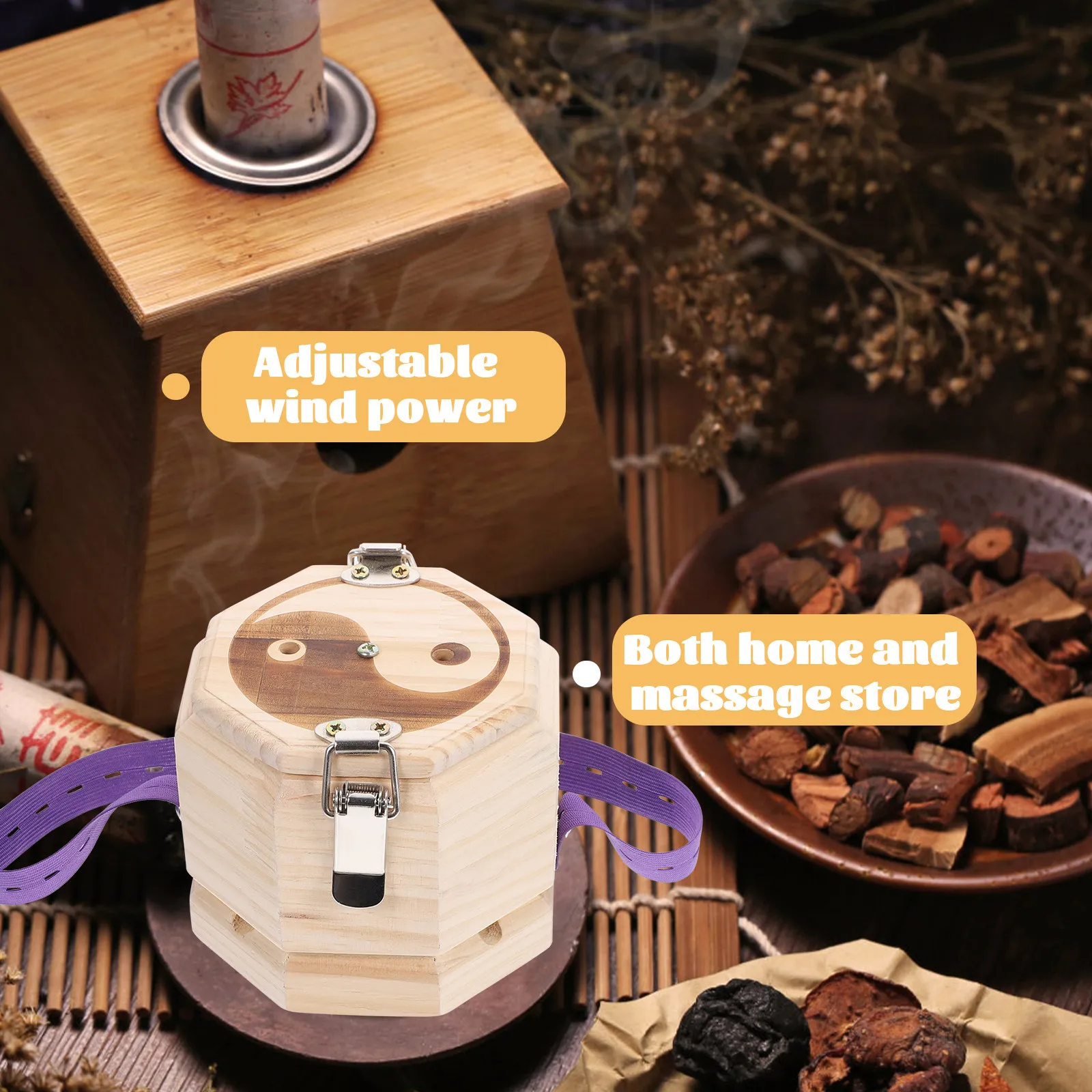 1Pcs Solid Wood Moxibustion Box Bamboo High Temperature Resistant Navel Belly Waist Pain Relief Moxa Therapy Burner