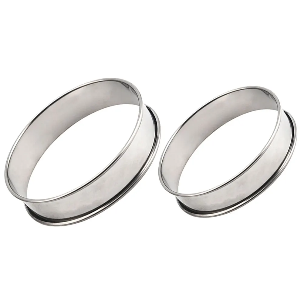

2pcs Cake Mousse Circle Tart Ring Stainless Steel Double Edge Baking Mold Reusable Non Stick Round Cookie Pan