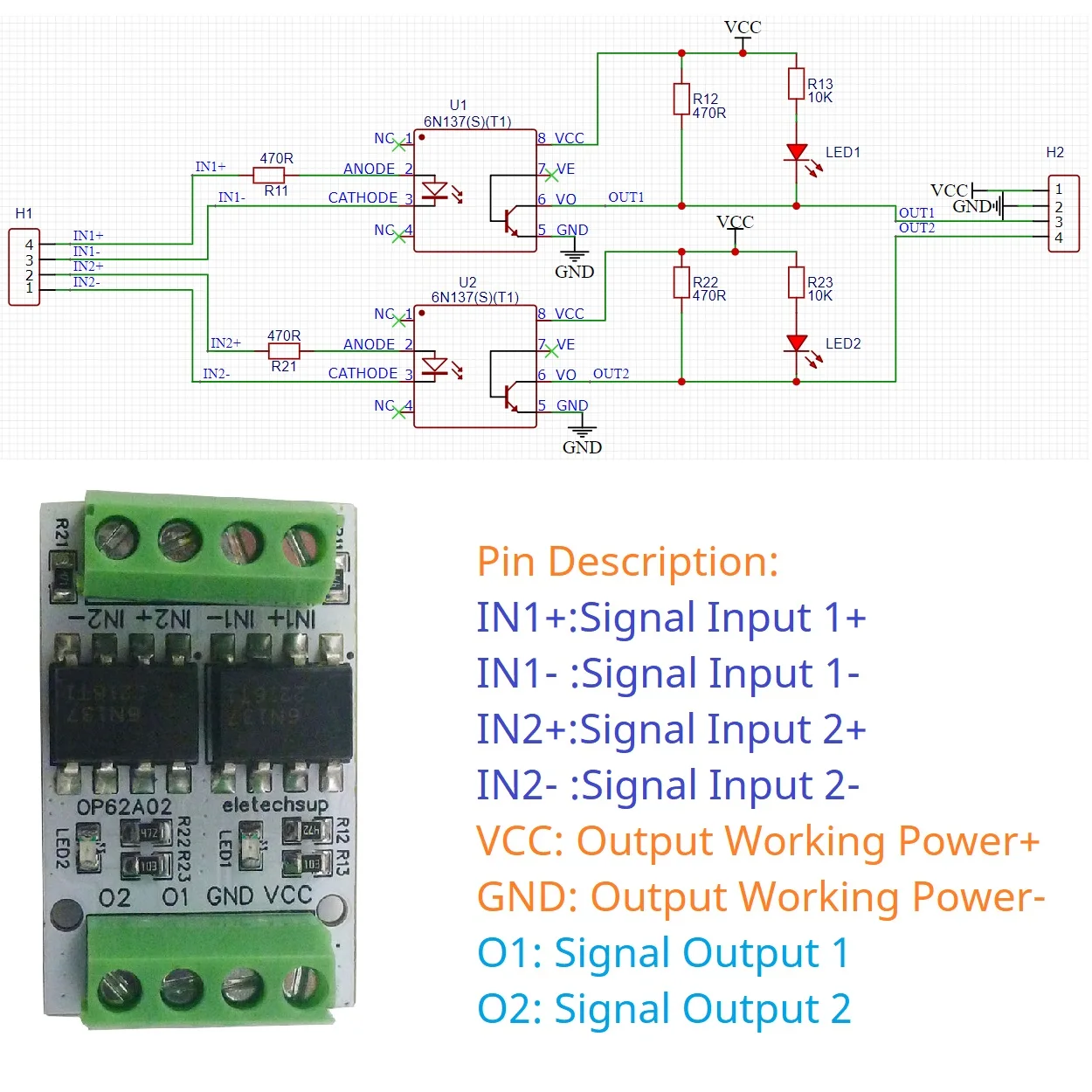 

2CH High-Speed 10MBit/s 5000Vrms Logic Gate Photocoupler Module 3.3V 5V Digital Logic Level Converter for Arduino Pico ESP32 MCU