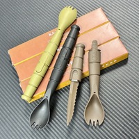 Tactical Mini Cutlery Set EDC Outdoor Multi-Function Tool Fork Spoon Knife Combo Camping Hiking Essential Gear