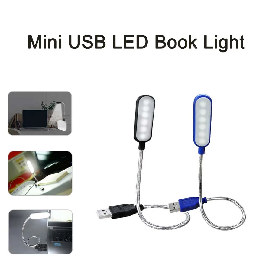 휴대용 USB LED 미니 책 조명, 유연한 독서 테이블 램프, LED 야간 램프, 보조배터리 노트북 PC 컴퓨터용, 6 LED