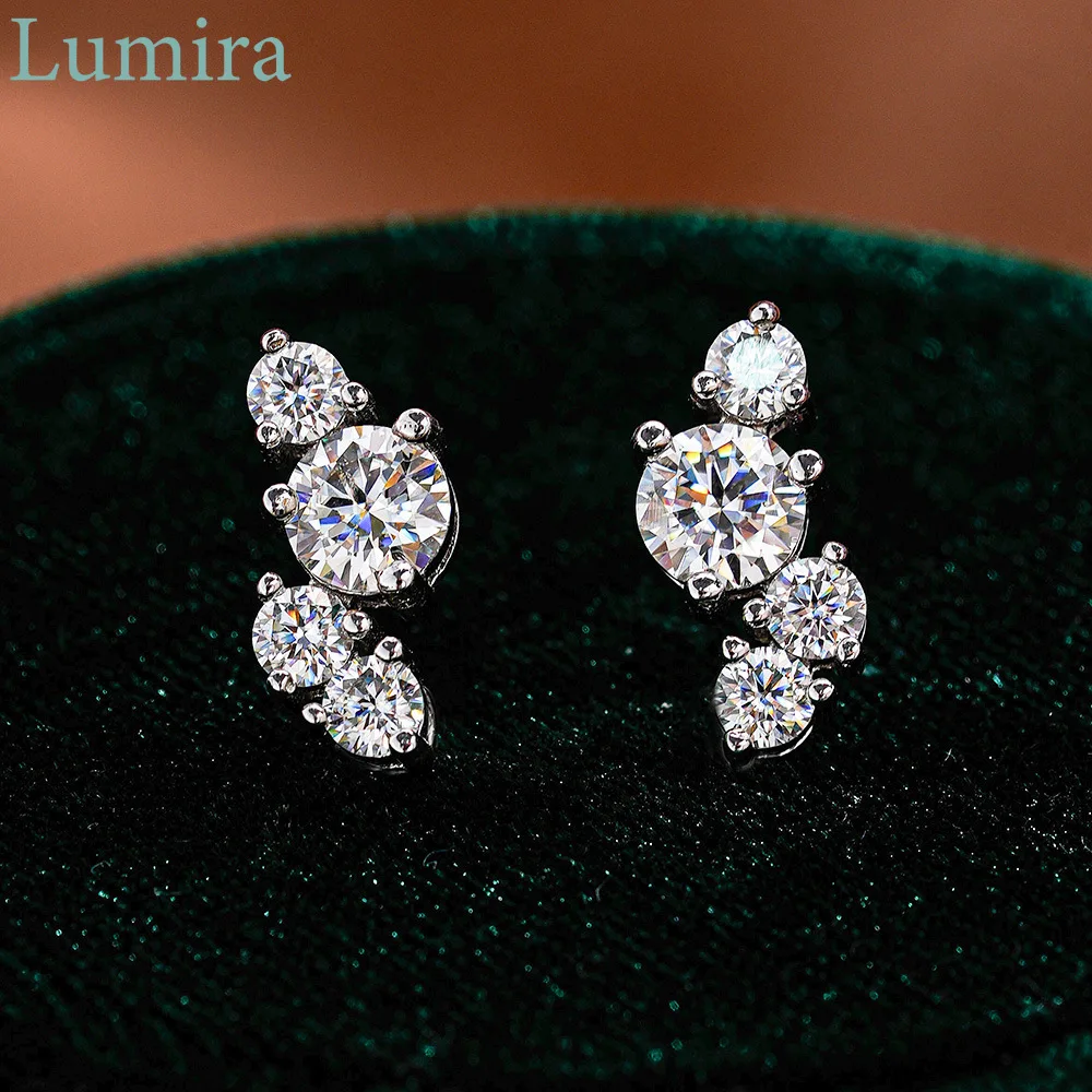 

Lumia Women's Asymmetrical Geometric Platinum PT950 Stud Earrings Screw Section Set with Moissanite Wedding Birthday Gifts