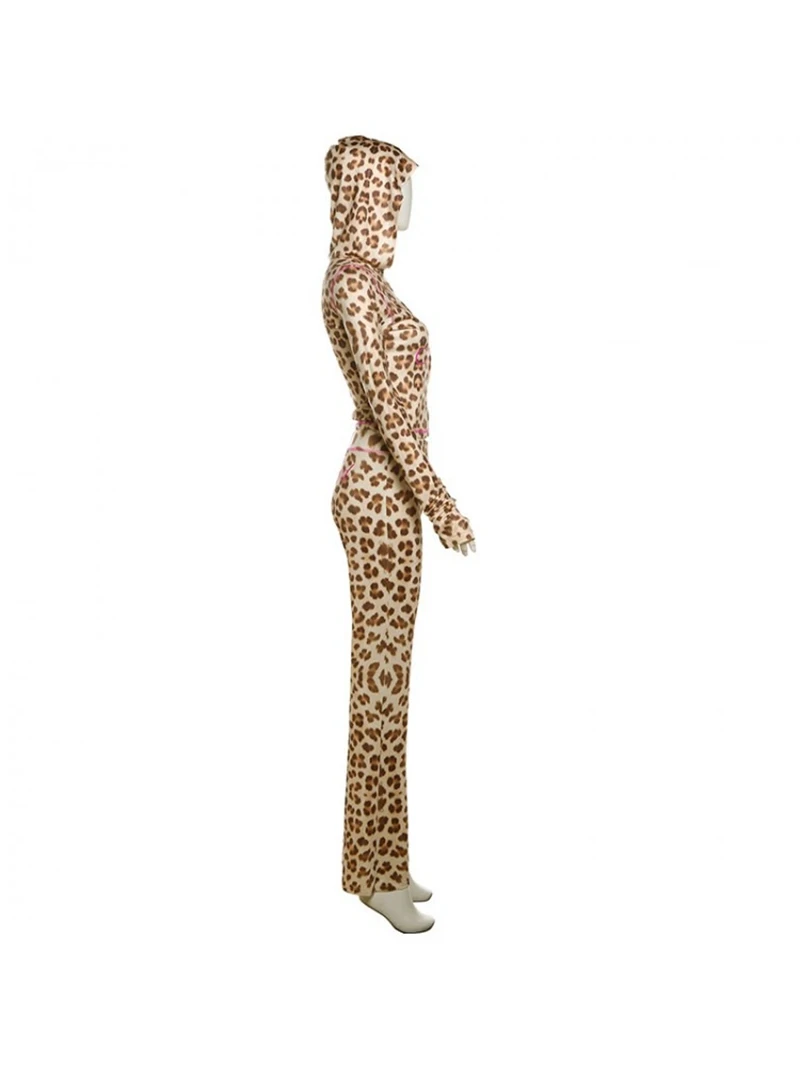 스타일리시 레이디 레오파드 레터 프린트 투피스 세트 여성용 긴팔 후드티와 바지 세트 2025 가을 스포츠 트랙수트