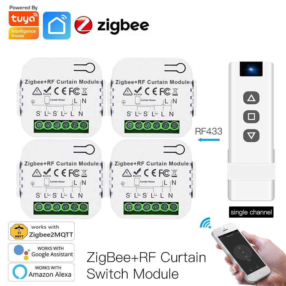 

Tuya ZigBee Curtain Switch Module Blind Roller Shutter Motor RF433 Remote Control Smart Life APP Support 2MQTT Google Home Alexa