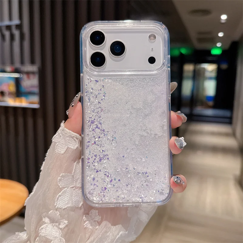 Bild 4: Glitter Quicksand Hülle für iPhone 17 Pro 17 Pro Max Cover Damen Brilliant Floating Move Sand Phone Shell Clear Hard Liquid Fundas