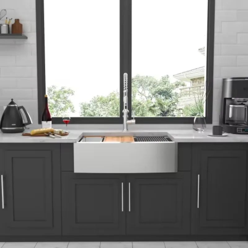 

ATV Modern Nano Coated Commercial Kitchen Sink 36x22 Inch, 304 Stainless Steel Farmhouse Single Bowl With Drainboard