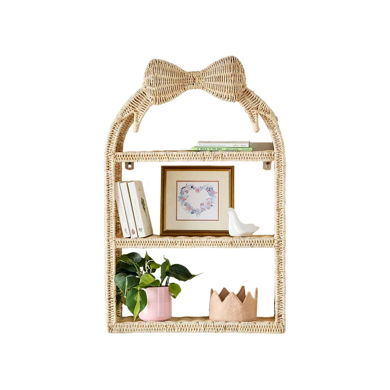 

Bow rattan wall decorative shelf, homestay woven three-layer wall decorative storage rack