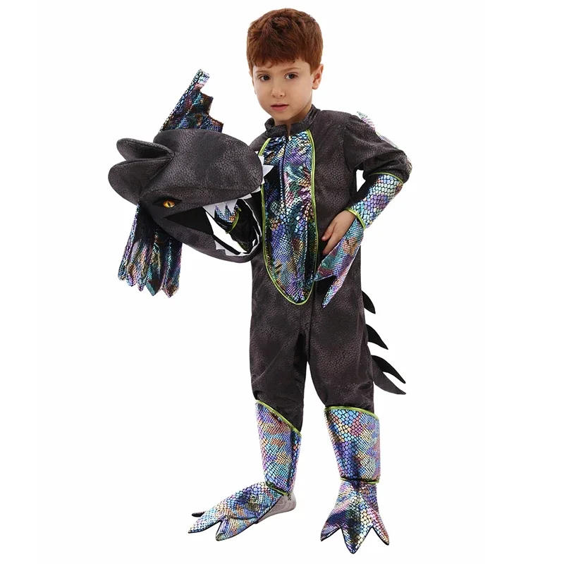 Traje de dinossauro jurássico para crianças, Roupa Purim Halloween, Dilophosaurus Mundial, Unisex, 2024