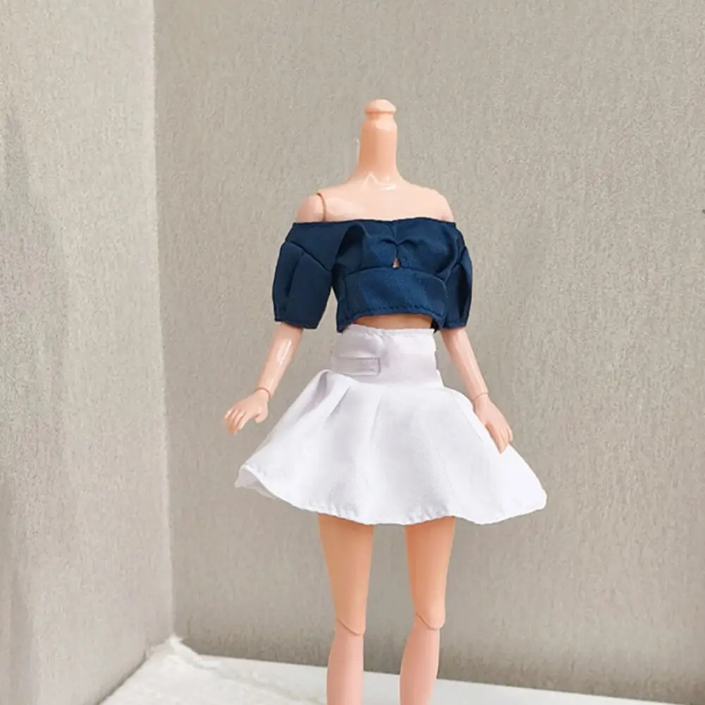 Fashion 1/6 BJD Shoes Jeans Dress Accessories Multistyles PU Leather Versatile Vintage Boots Pleated Skirt Tops Set