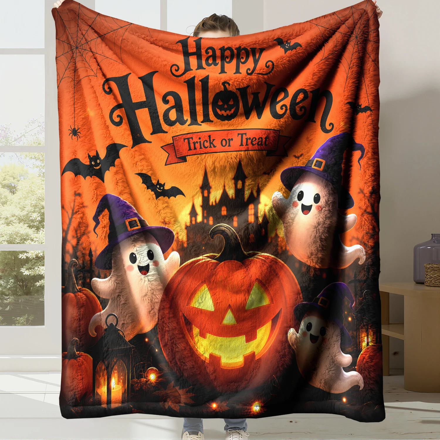 Soft Flannel Fleece Halloween Blanket Digital Print Super Warm Cozy Throw Blanket for Bed Couch Sofa Home Decor Gift NO.505