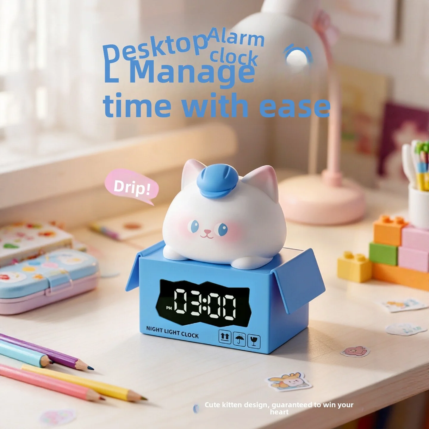 Cute Pet Squatting Digital Alarm Clock Silicone Night Light Bedroom Bedside Companion Charging Model Sleep Aid
