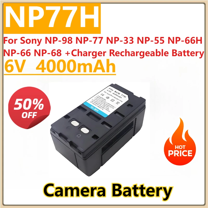 

New NP77H Camera Battery 6V 4000mAh for Sony NP-98 NP-77 NP-33 NP-55 NP-66H NP-66 NP-68 +Charger Rechargeable Battery