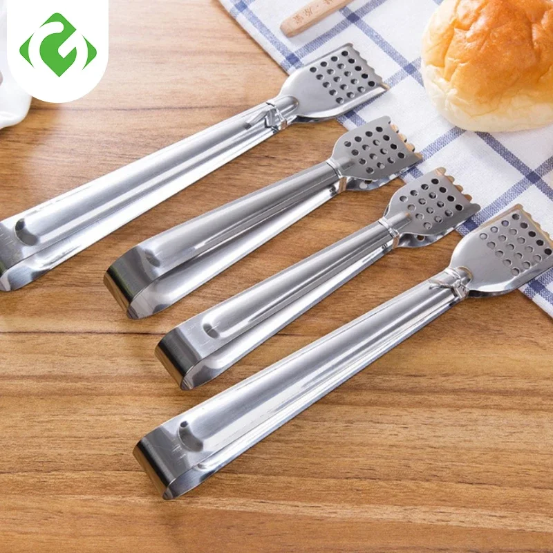 Small 17cm Long Bbq Tongs Non-Slip Handle Stainless Steel Fried Barbecue Clip Salad Bread Clamp Meat Food Clip Kitchen Tools