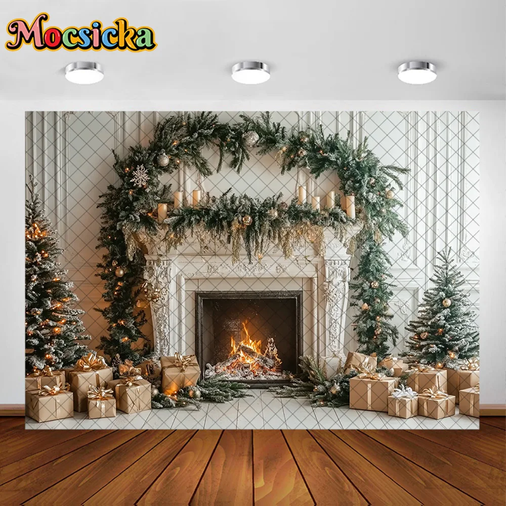 Mocsicka Latar Belakang Fotografi Pohon Natal Perapian Lilin Dekorasi Latar Belakang Anak Bayi Natal Pesta Liburan Prom Studio Prop