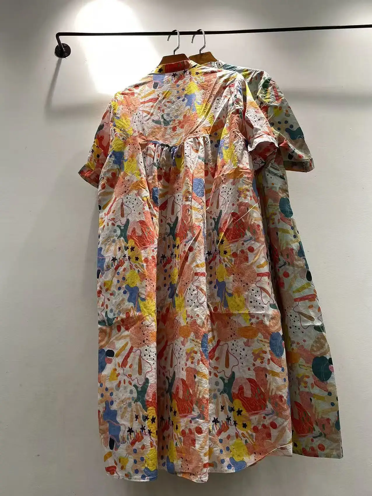 Women Harajuku Fashion Short Sleeve Cartoon Print Shirt Dress Woman Clothing 100% Cotton Single-breasted Femme Dresses