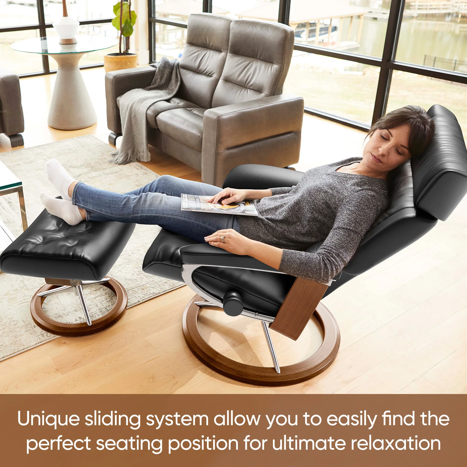 كرسي دوار خلفي قابل للتعديل مع كراسي استرخاء من الجلد الطبيعي المريح والعثماني لغرفة النوم وغرفة المعيشة