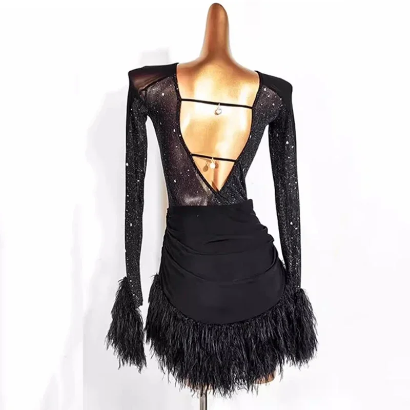 2024 New Latin Dance Competition Dress Women's Performance Tassel Ballroom Dress Long Sleeves Salsa  Clothes Rumba Practice Wear