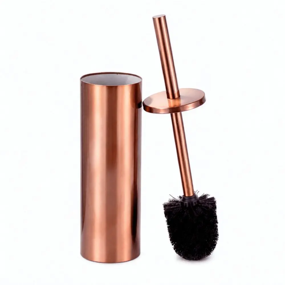 Elegant Bronze Toilet Brush Holder Stainless Steel Bathroom Scrubber Long Reach Cleaning Tool Efficient Restroom Kit