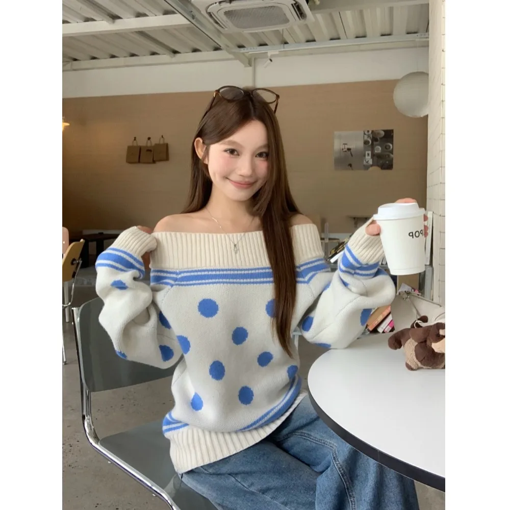 

Trendy Pure Desire Sle Women's Long Sve Loose Fitting oulder Bared One-oulder Sweater Winter New Arrival Slimming Top
