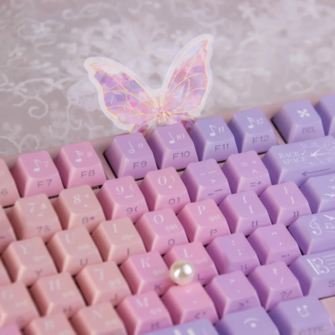 Lost Note Theme Keycaps Cherry Profile Side Engraved Translucent Pink-purple Gradient Keyboard Caps Sublimation PBT Keycap Set