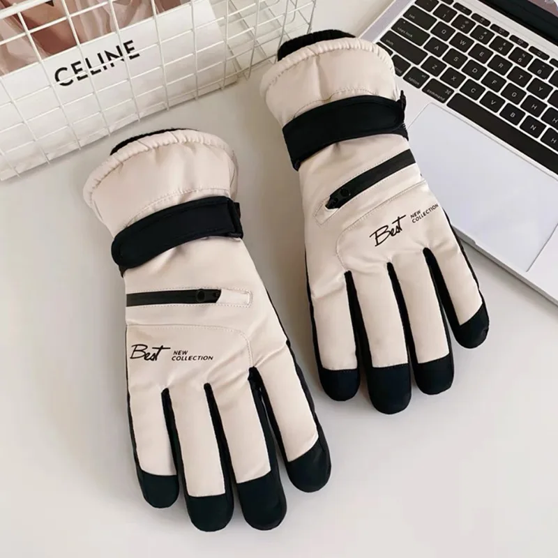 Fashion Winter Fleece Lined Padded Warm Keeping Men's and Women's Ski Gloves Simple Gloves Riding Windproof Factory Wholesale