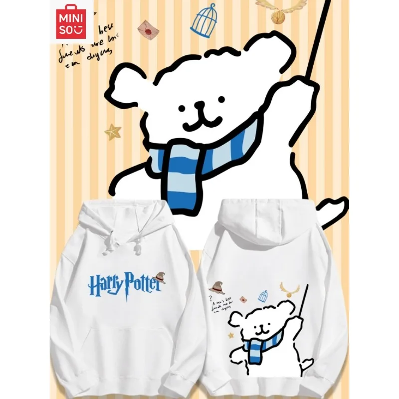 

MINISO and Malttese puppy printed hoodie hooded loose cartoon multifunctional casual cute girl