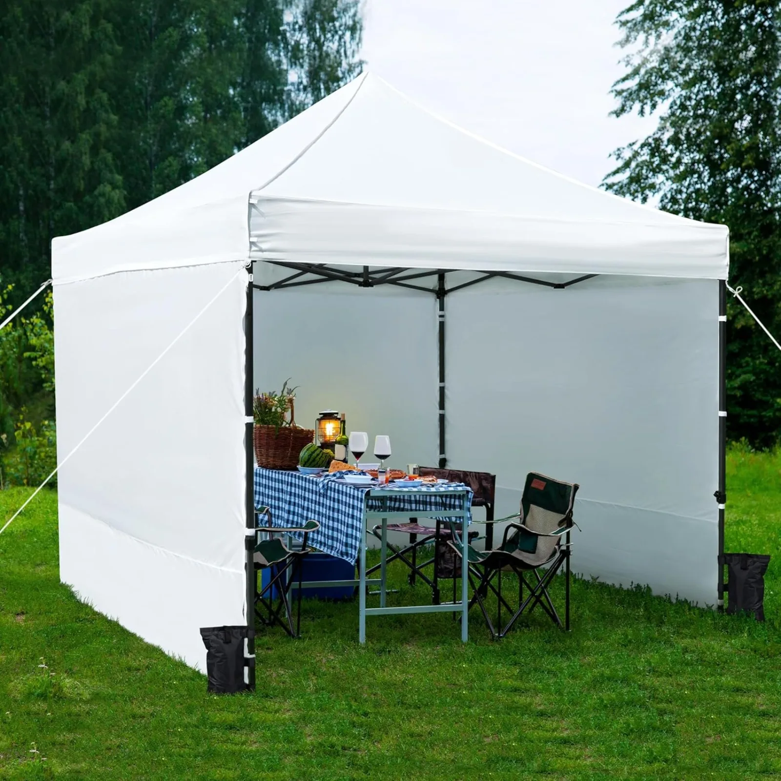 US 10x10 Pop Up Commercial Canopy Tent with 4 Removable Sidewalls, Sandbags, Stakes & Ropes, Waterproof Instant