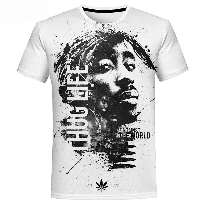 Rapper Men\'s Tops 3D Printing 2Pac T-shirts Plus Size T-shirt Harajuku Street Apparel Men\'s Fashion Casual Hip Hop Short Sleeve