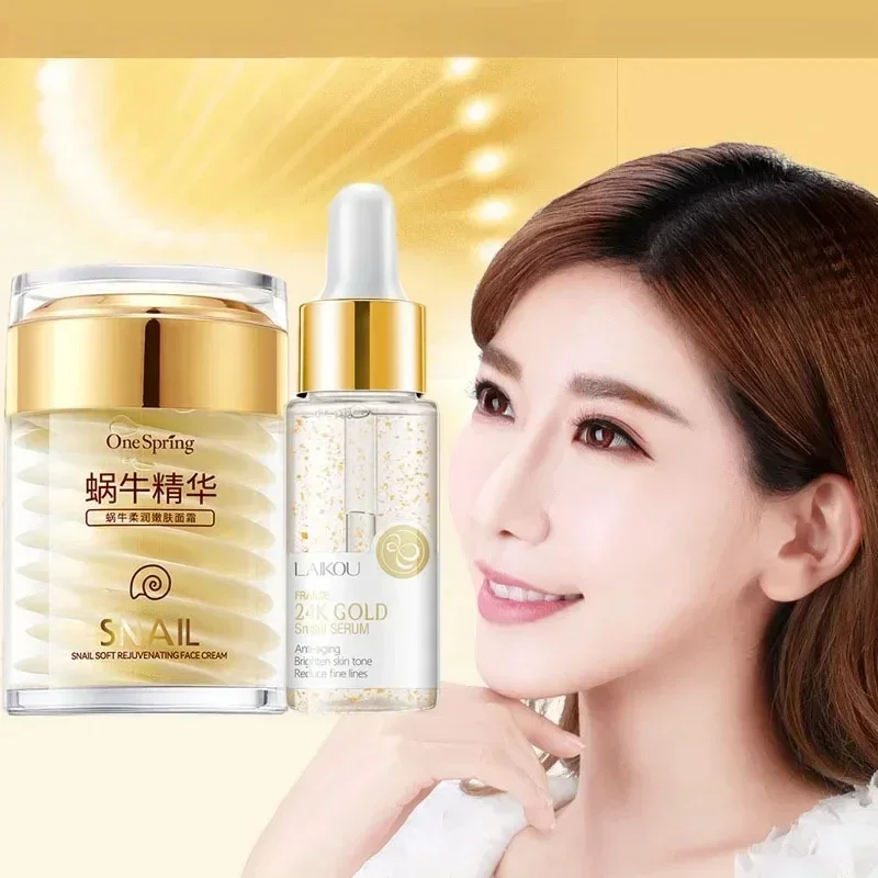 

2 Pcs Snail Collagen Face Cream Whitening Moisture Facial Firming Serum Eye Bags Facial Care Sets