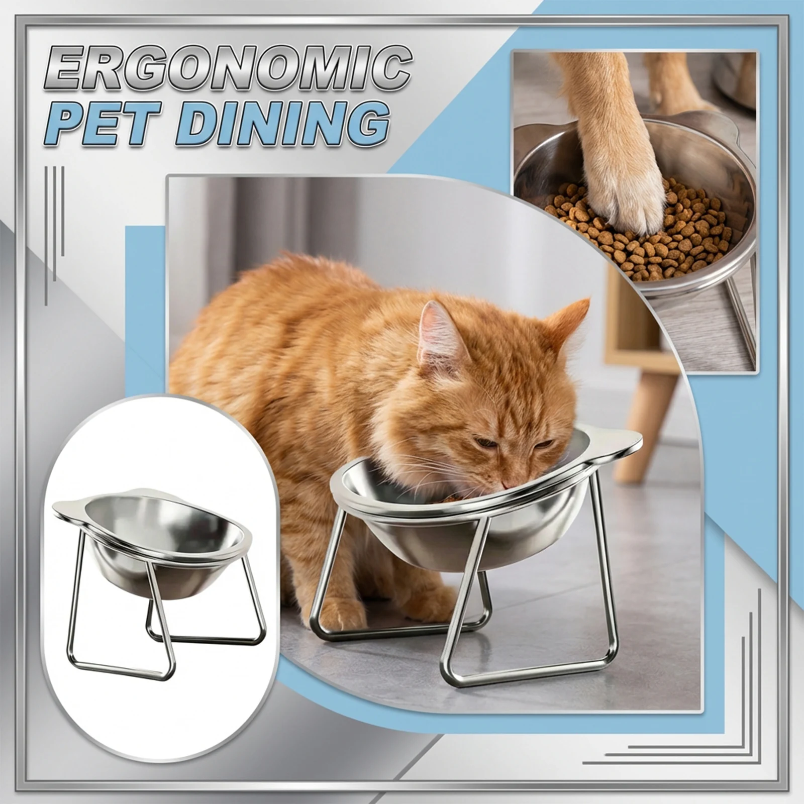 304 Stainless Steel Elevated Pet Bowl: Angled Tilted Feeder with Neck Support, Heat-Resistant & Easy-Clean for Crate or Home Use