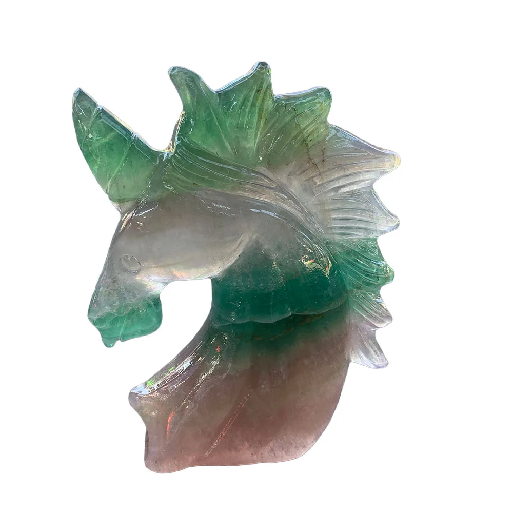 Custom Natural Fluorite Unicorn Figurine - 12cm Handcrafted Gemstone Mythical Horse Head Statue Collectible Home Decor