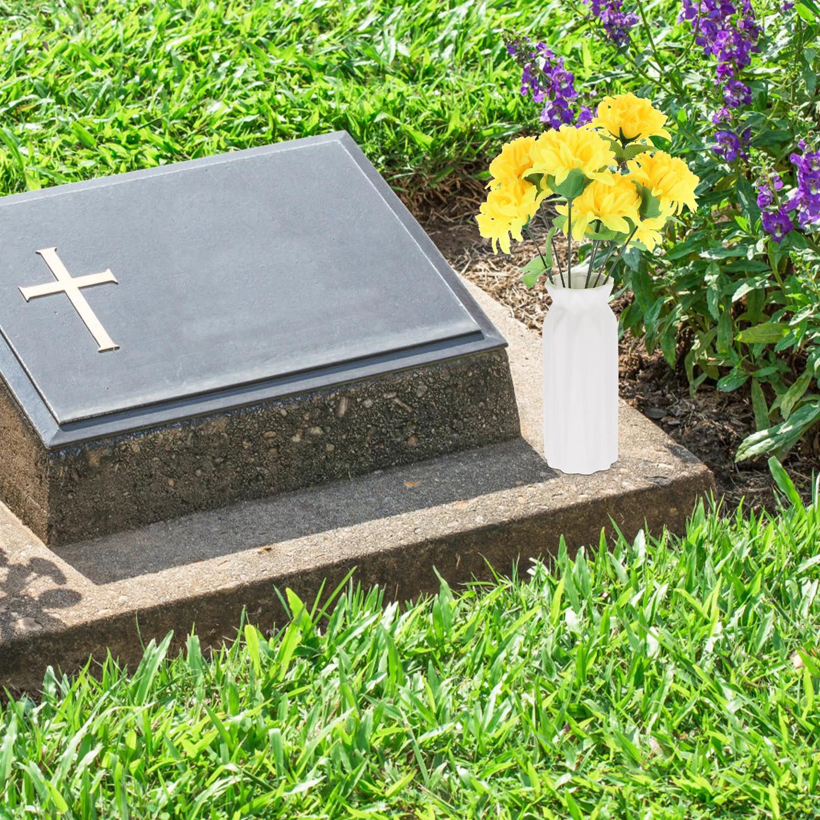 

Artificial Cemetery Chrysanthemum Fake Stems Grave Decoration Outdoor Memorial Flower Simulation Bouquet For Tomb Sacrifice