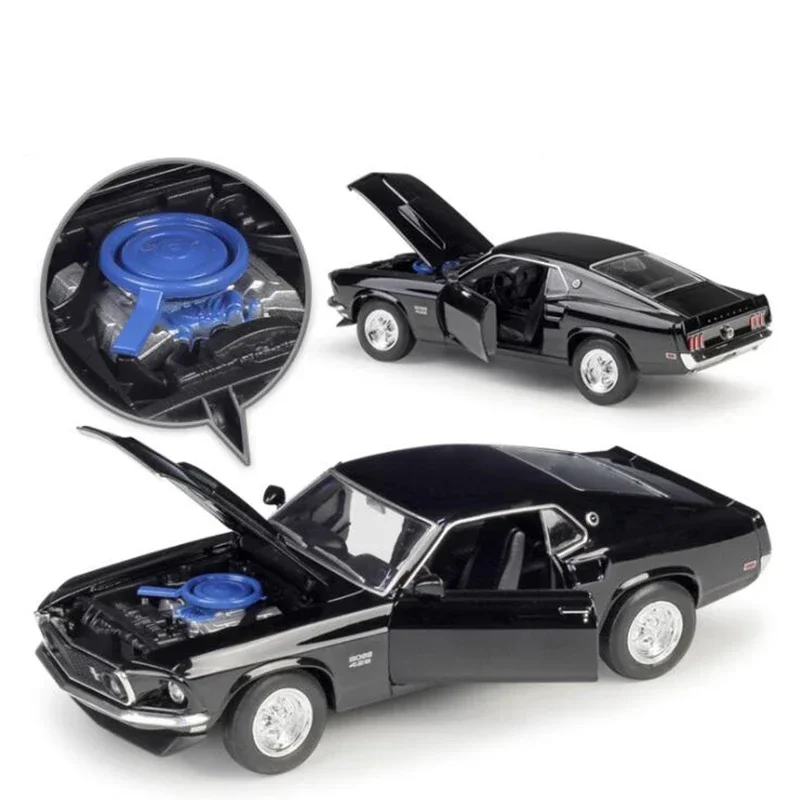 About 19CM 1/24 Scale Metal Alloy Classic Car Diecast Model 1969 Ford Mustang Boss 429 Toy Welly Collecection Toy for Kids Child