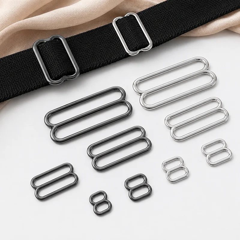 20/30/50Pcs 6-50mm Metal Tri-Glide Slider Buckles 8 Shaped Ring Clasp for Bra Bag Strap Underwear Sewing Replacement Parts Kit