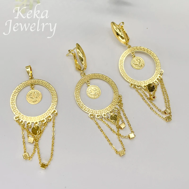 African Luxury Woman Jewelry Set America Dubai Necklace Delicacy Earring Pendant Gold Plating Sets For Wedding Party Gifts