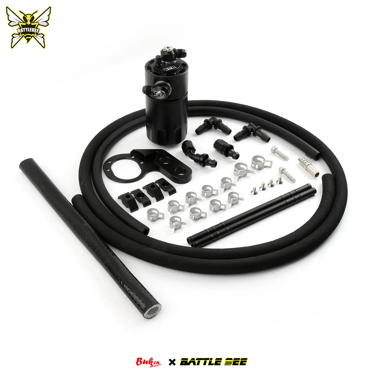 

Black Universal Oil Catch Can Air Oil Separator Kit Baffled Reservoir Tank Breather Filter 2 Port For Honda Civic type R FK8 FL5