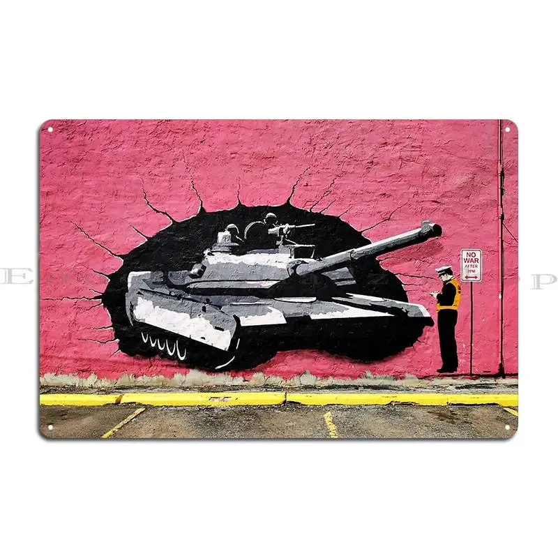 No War After 7pm Banksy Street Art Tank Metal Sign Party Garage Club Wall Decor Plaques Designing Tin Sign Poster