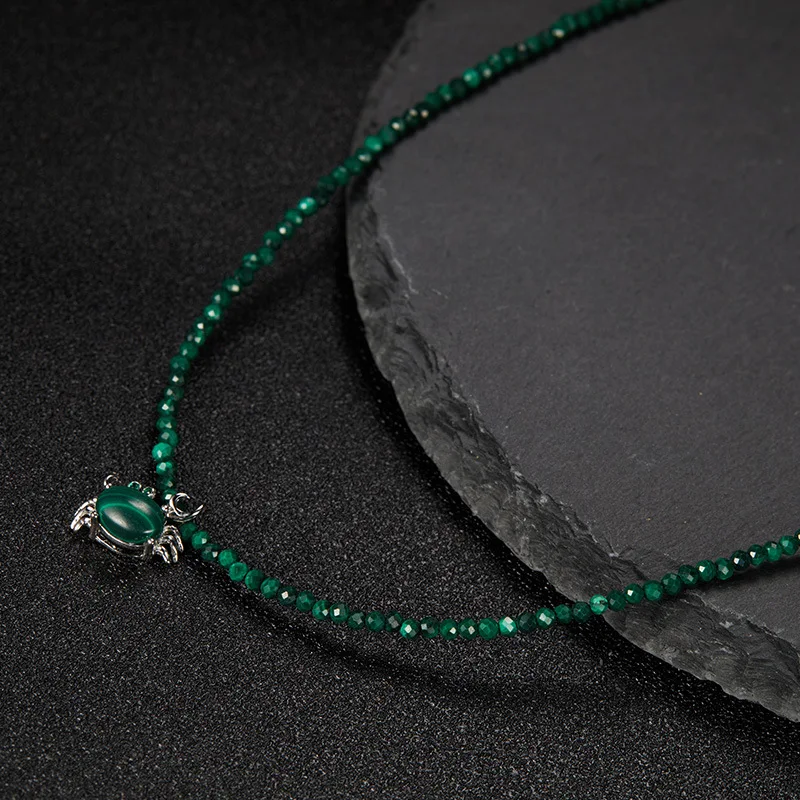 

Natural Malachite Gemstone Necklace for Women Fresh Styles925Silver Handwoven Niche High-end Necklace