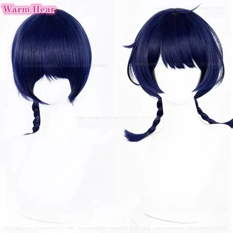 

Game Xiangling Synthetic Long 43cm Dark Blue Double Braids Cosplay Anime Heat Resistant Hair Halloween Party Wigs c;3.k'6;d.a;