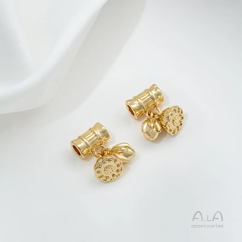 14K Gold Color Preserving Lotus Pod Cat Bee Baby Elephant Bell Bead Charms For DIY Handmade Jewelry Pendants