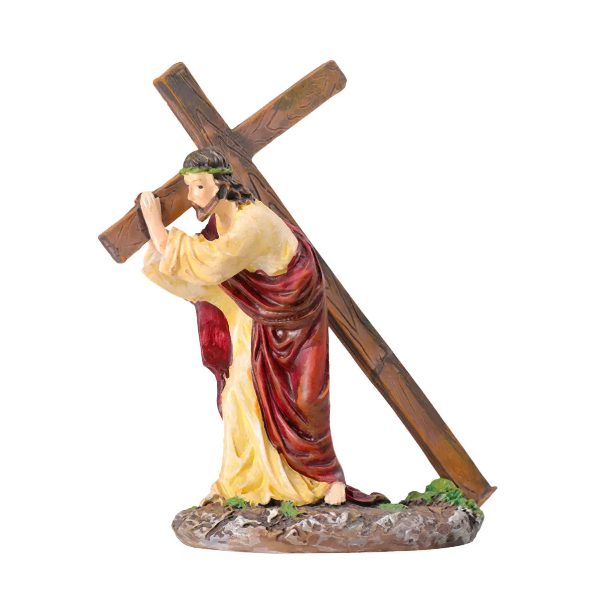 

1Pcs Carrying Cross Resin Ornament Detailed Christian Decoration Religious Gift for Home Office Restaurant